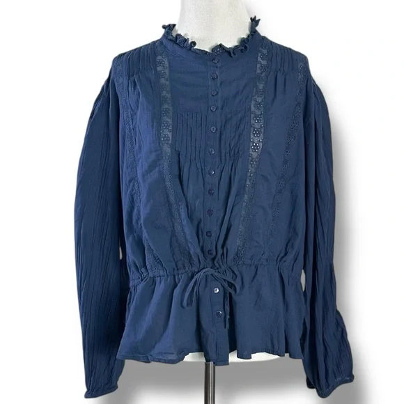 Free People Blue Lace “Best of me” Blouse XL - Picture 6 of 11
